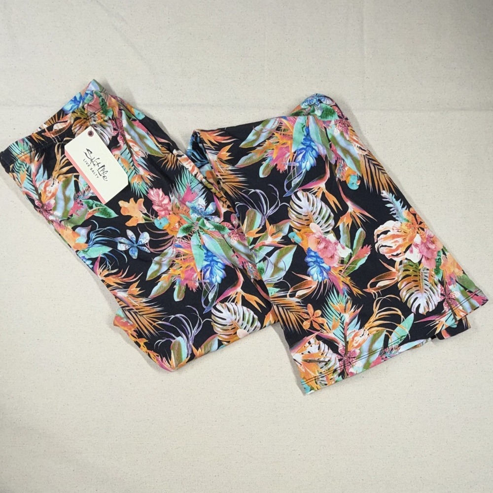 Salt Life Live Salty Women's L Capri Leggings Tropical Floral Stretch Yoga Beach